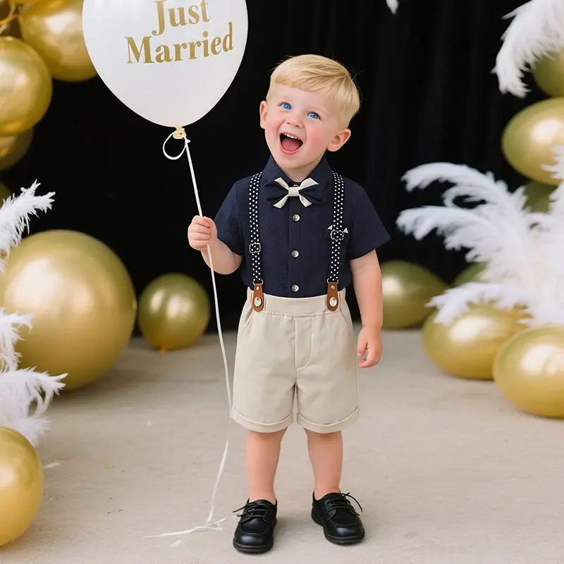 British-style Formal Suit Boys Short-sleeved Suspender Pants