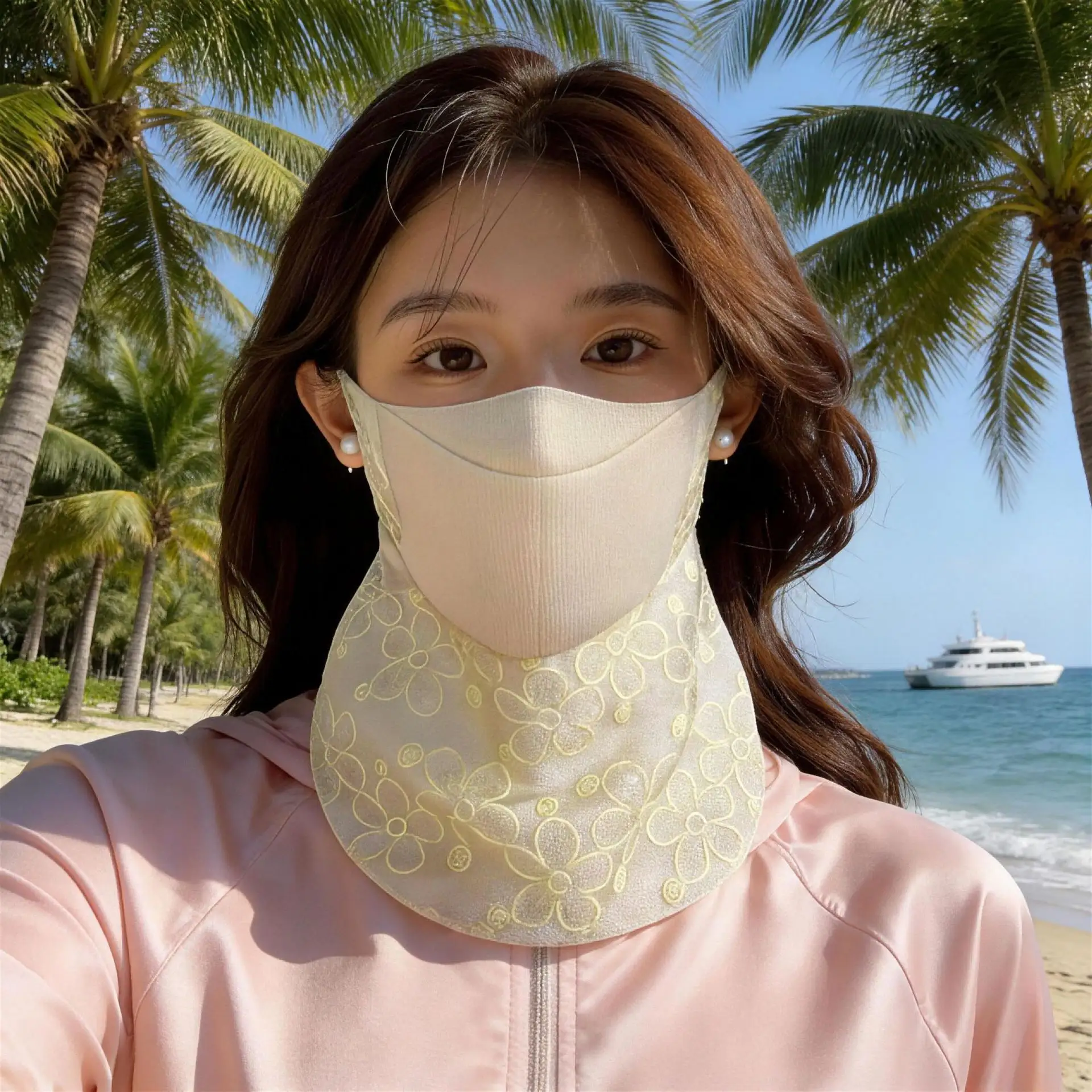 Womens Sun-Protective Face Mask Sequin Lace Ice