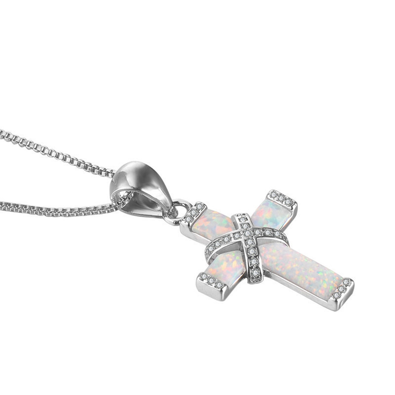X-shaped Cross White Imitation Opal Women's Necklace Pendant