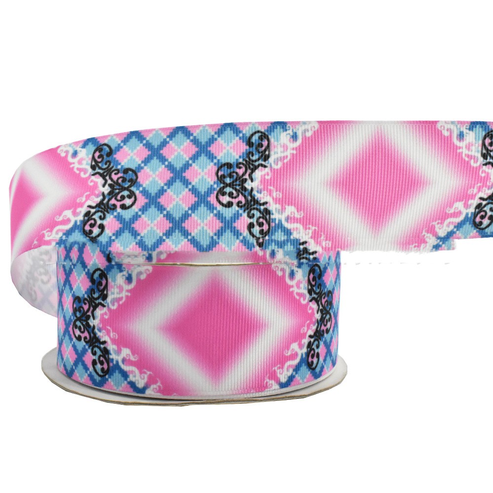 Digital Printing Ribbon Bow Handmade Webbing Satin Gradient Plaid — foto 12