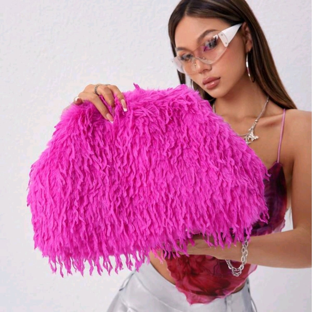 Geantă de ambreiaj Y2K Dopamine Feather Plush