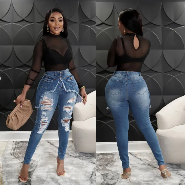 European And American Fashion Women's Wear Denim Skinny Pants Blue - Shop at LoveMi