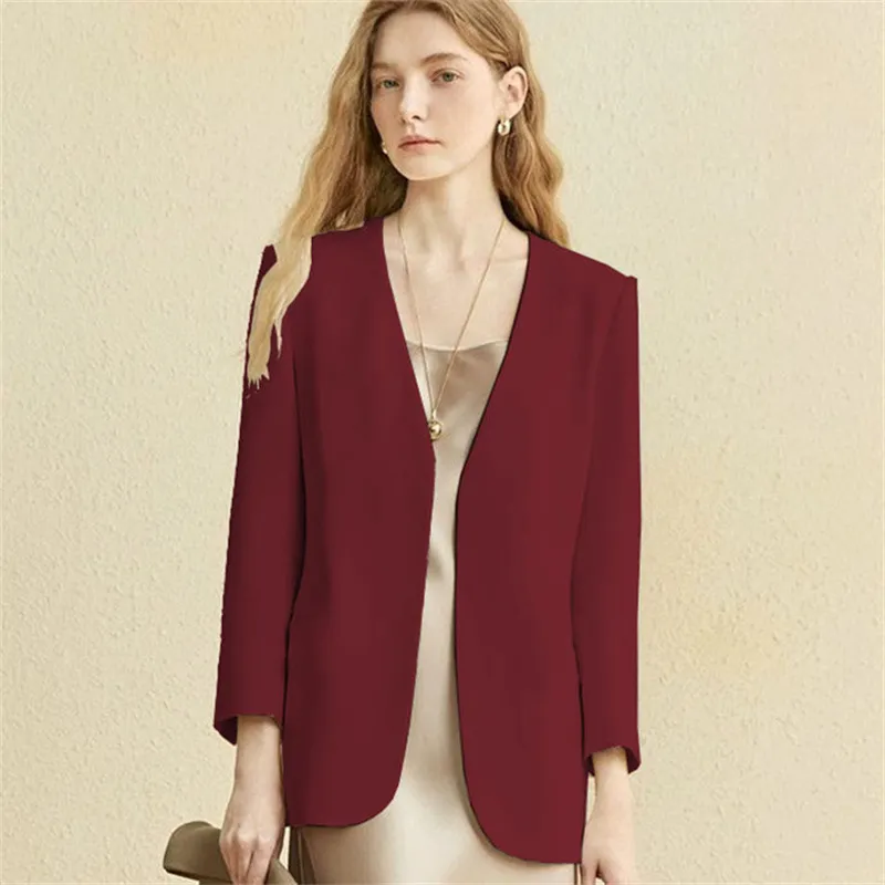 British Style Small Suit Fried Street Top For Women - Wine Red