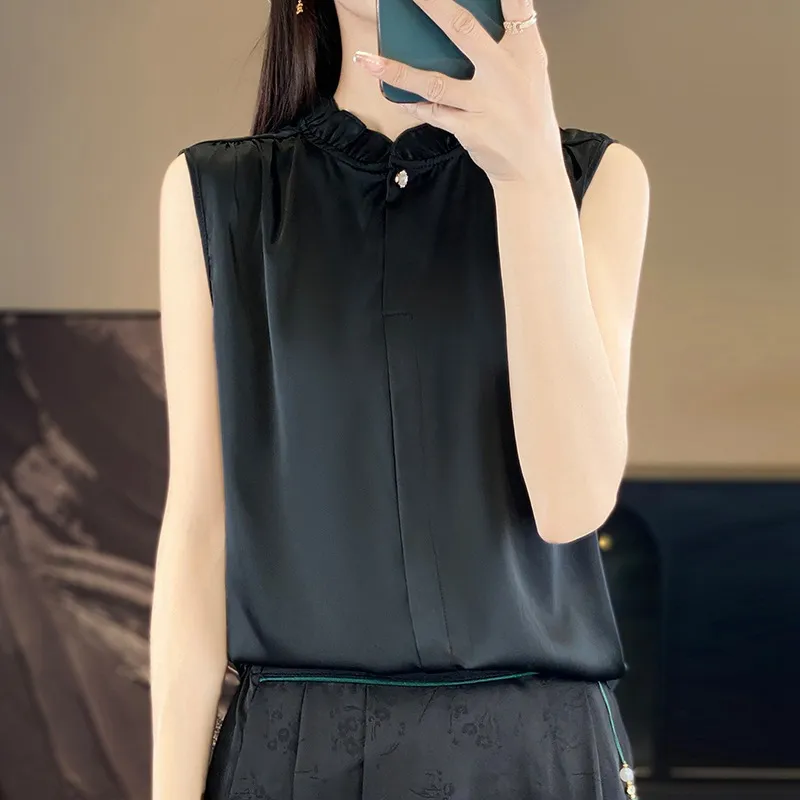 Fashion Personality Solid Color Temperament Shirt Women - Black