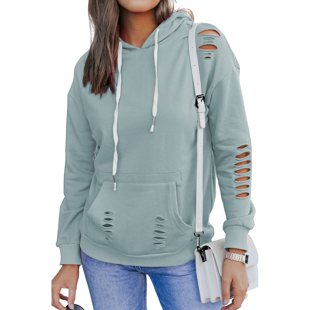 New Solid Color Long-sleeved Drawstring Hoodie Sweater For Women