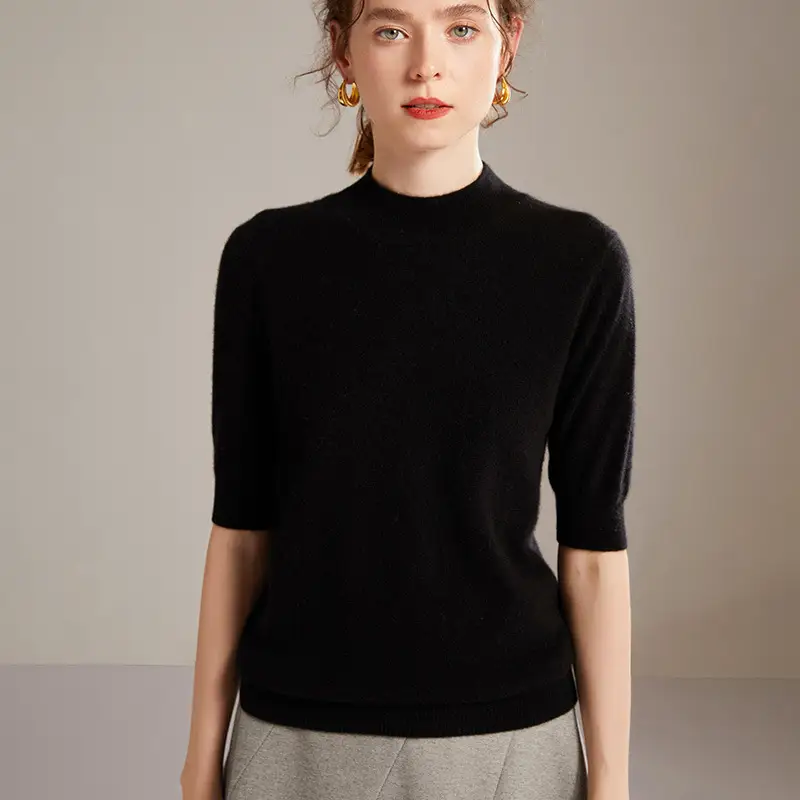 Cashmere Sweater Women's Half Turtleneck Half Sleeve