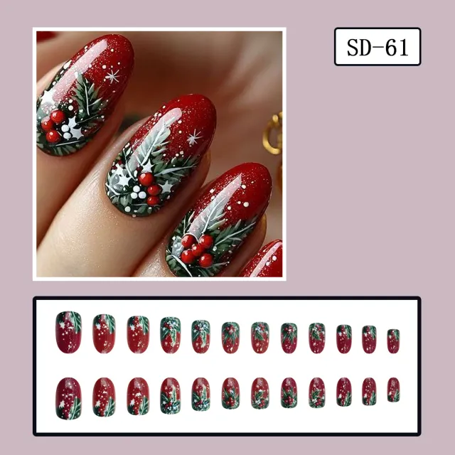 Christmas Flashing Red Short Oval Christmas Tree Fruit Pattern Design Wearable Nails Sd61 - Shop at LoveMi
