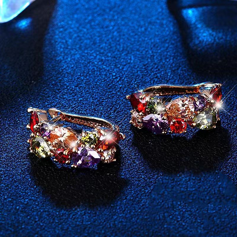 Zircon Ear Clip Luxury Earrings for Women. Product information: Treatment Process: Electroplating Color: colorful, pink, green, sky blue Applicable people: women Material: Alloy Shape: drop-shaped. Packing list: Earrings *1pair. Product Image.