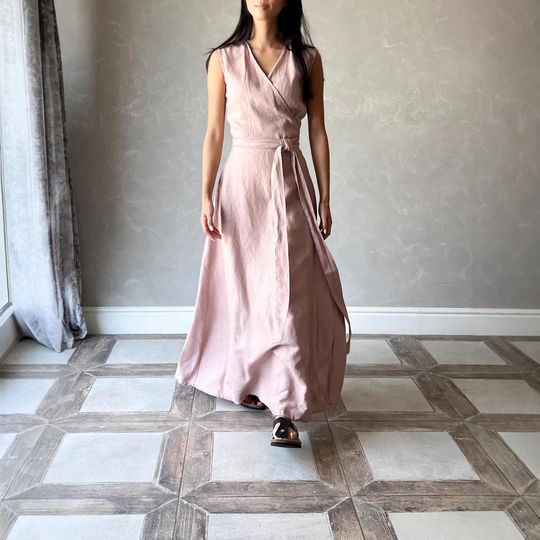 Spring Summer French Style Sleeveless Waist Cinching Dress