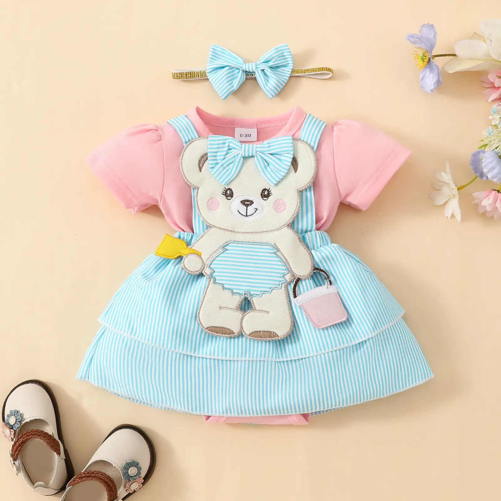 Baby Cute Bear Embroidered Fake Suspender Skirt