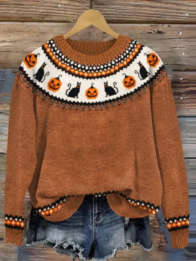 Women's Simple Loose Digital Printed Round Neck Sweater Yo979 Uu - Shop at LoveMi