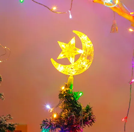 Christmas Tree Top Light Moon Star Holiday Atmosphere Decoration Crystal Moon Star Warm Color - Shop at LoveMi