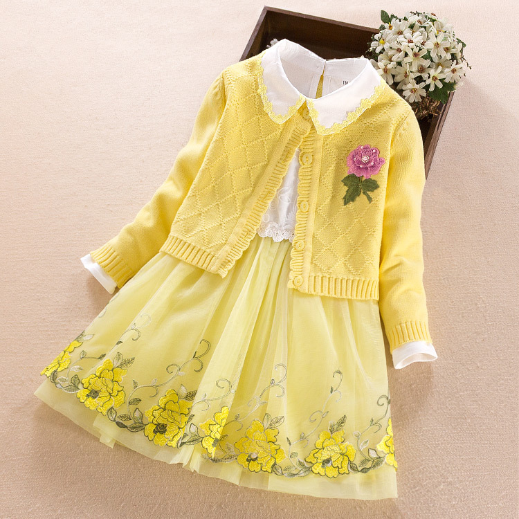 Girls' Dress Two-piece Spring Long-sleeved Sweater Princess Dress - Image 2
