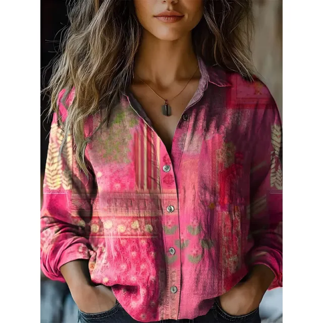 Retro Print Long Sleeve Casual Shirt Zvz5938 M - Shop at LoveMi