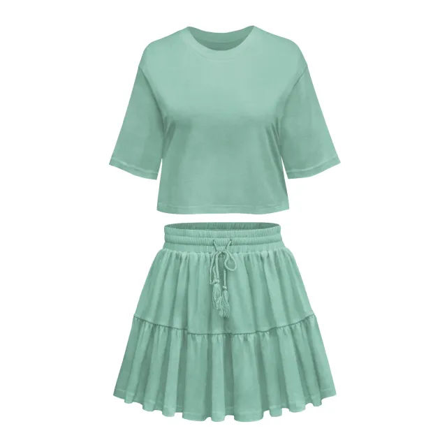 Short Sleeve Loose Crew Neck Top Suit Green - Shop at LoveMi