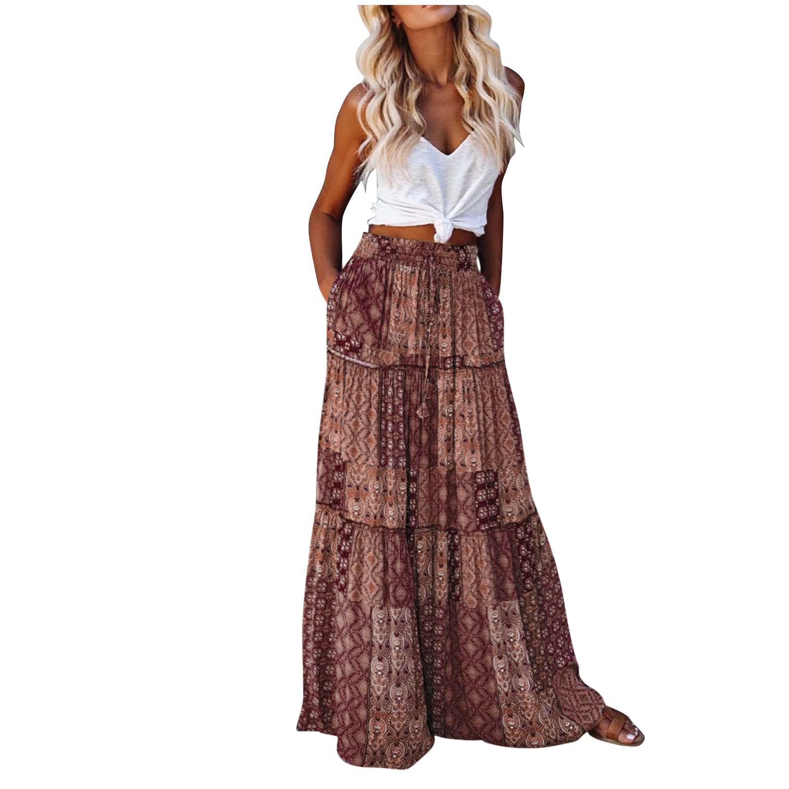 Bohemian-style Loose Casual Printed High-waisted Skirt