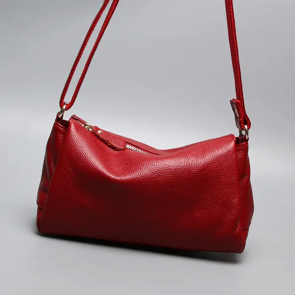 Casual Simple One shoulder Crossbody Women's Soft Leather Bag Red - Shop at LoveMi