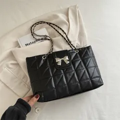Soft Rhombus Chain Bag Large Capacity Totes - Black - View 1