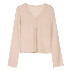 Tree Fungus-like Lacework Knitted Button Cardigan - Pink - View 1