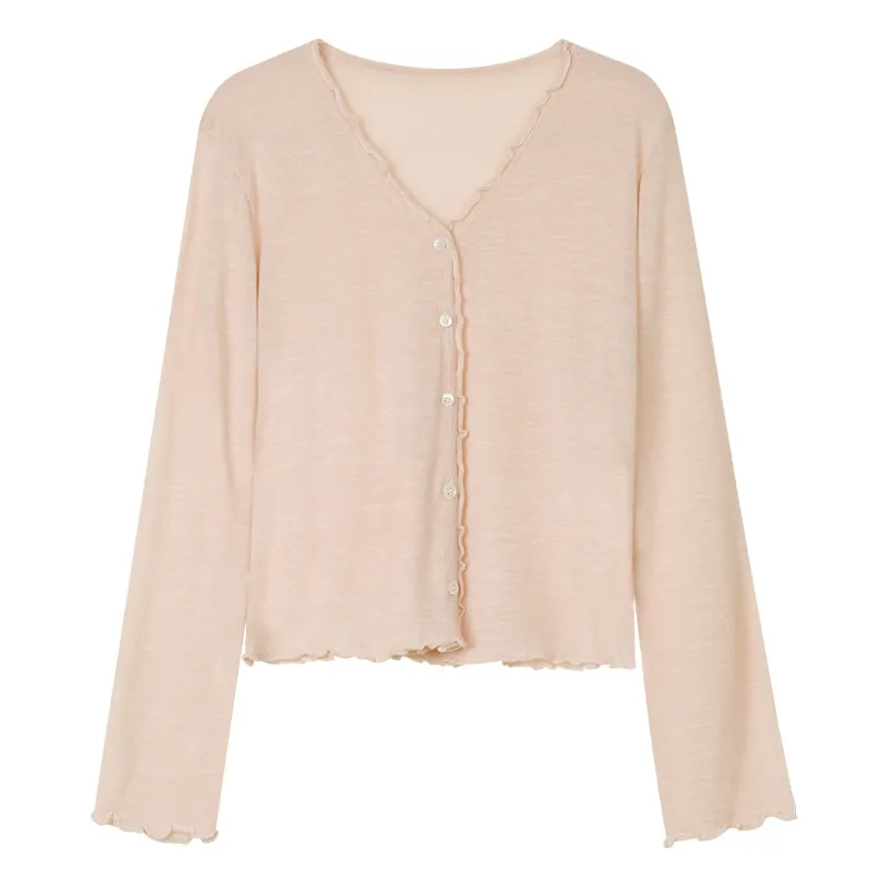 Tree Fungus-like Lacework Knitted Button Cardigan - Pink
