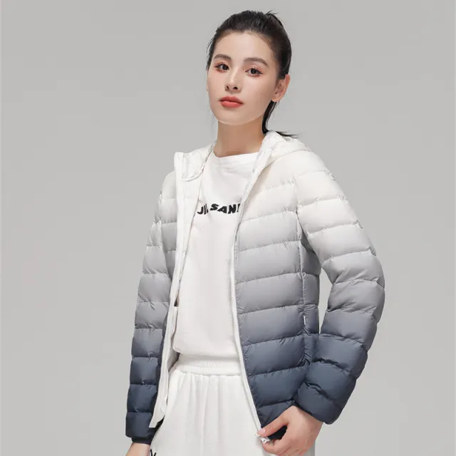 Women's Autumn And Winter Lightweight Down Jacket Hooded Gradient Color Gradient Gray - Shop at LoveMi