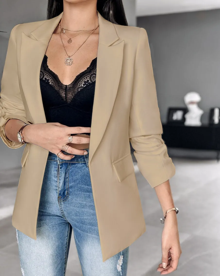 Long Sleeve Cardigan Suit Coat For Women - Khaki