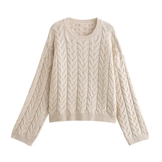 Cable knit Sweater Round Neck Pullover Loose Picture Color L - Shop at LoveMi