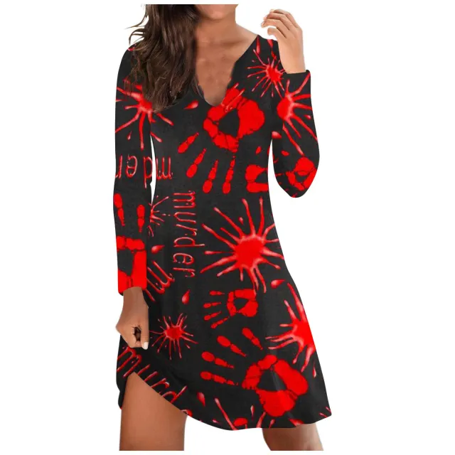 Womens Casual Graffiti Printed Long Sleeve Dress Znx240809Wn024Ywn024Y039 4Xl - Shop at LoveMi
