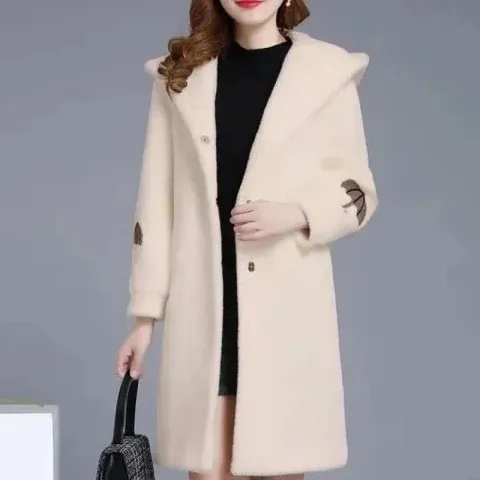 Wool Double sided Fleece Coat Embroidery Thickening Khaki - Shop at LoveMi