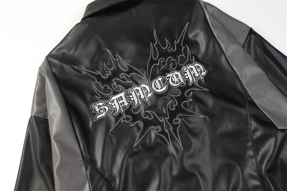 Men's High Street Fashion Design Sense Niche Punk Motorcycle Color Matching PU Leather Jacket