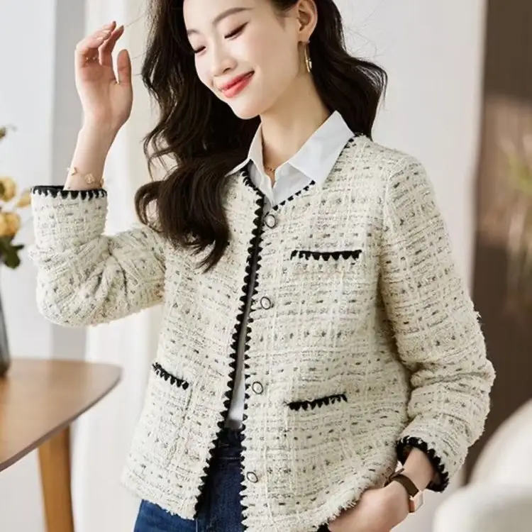 Women's Spring Tweed Jacket French Style Thickened