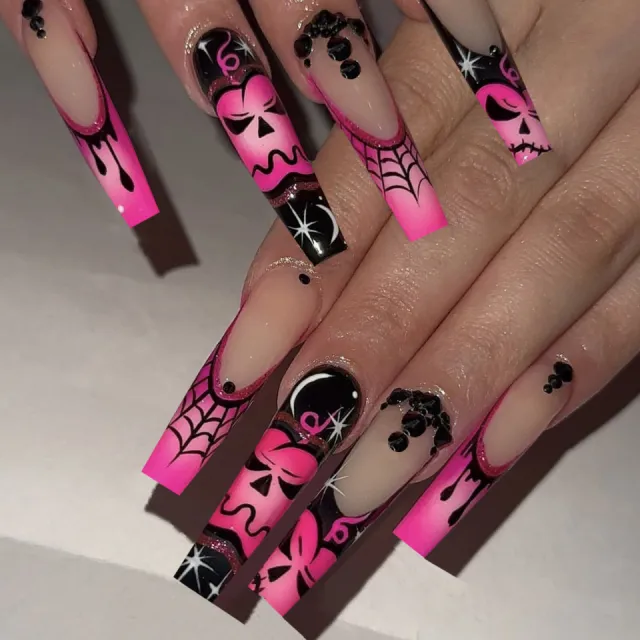 Z 123 Rose Pumpkin Long T Fake Nail Tip Halloween Cool Z123 Rose Pumpkin - Shop at LoveMi