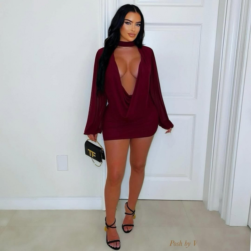 Fashionable Mesh Patchwork Design Bodycon Sexy Dress For Women Red - Shop at LoveMi