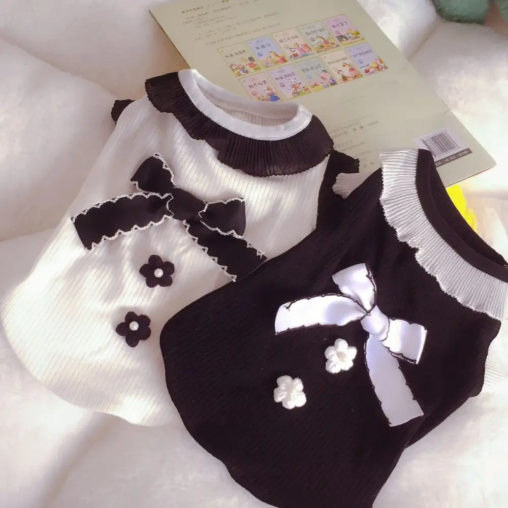 Pet Dog Clothes Bow Black and White Vest