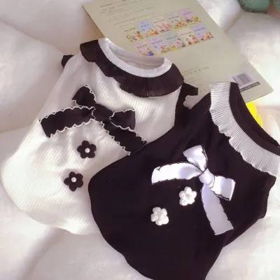 Pet Dog Clothes Bow Black And White Vest
