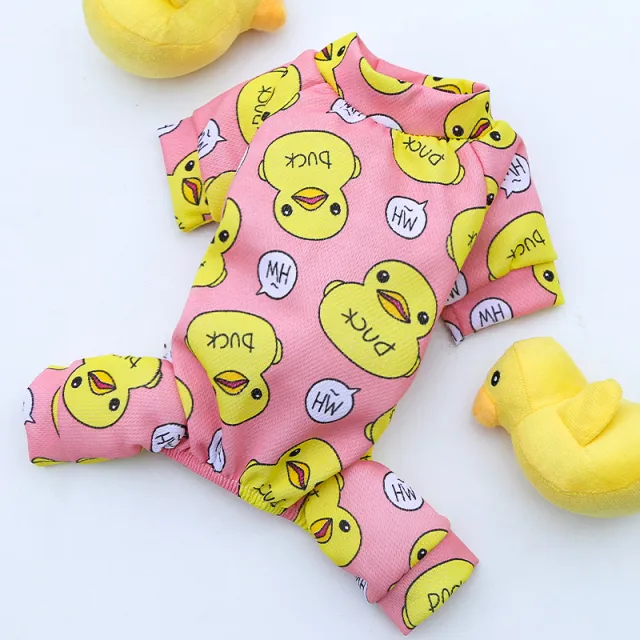 Pet Dog Cat Four legged Clothes Supplie Duck Cartoon Pajamas Bottoming Out M Back Length 30Cm - Shop at LoveMi
