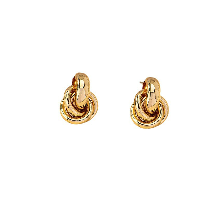Gold Circle Geometry Twisted Multi-layer Twist Earrings