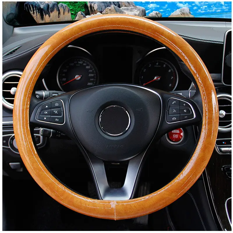 Peach Wood Grain Car Steering Wheel Cover