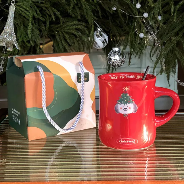 Christmas Cute Pet Ceramic Cup Hand Gift Good looking Mug Gift Box Water Cup Holiday Activity Gift Wang Wang Red - Shop at LoveMi