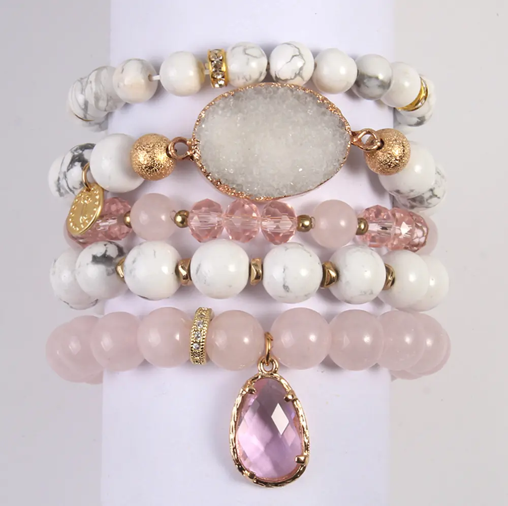 Women's Natural Pink Crystal Glass Cluster Bracelet