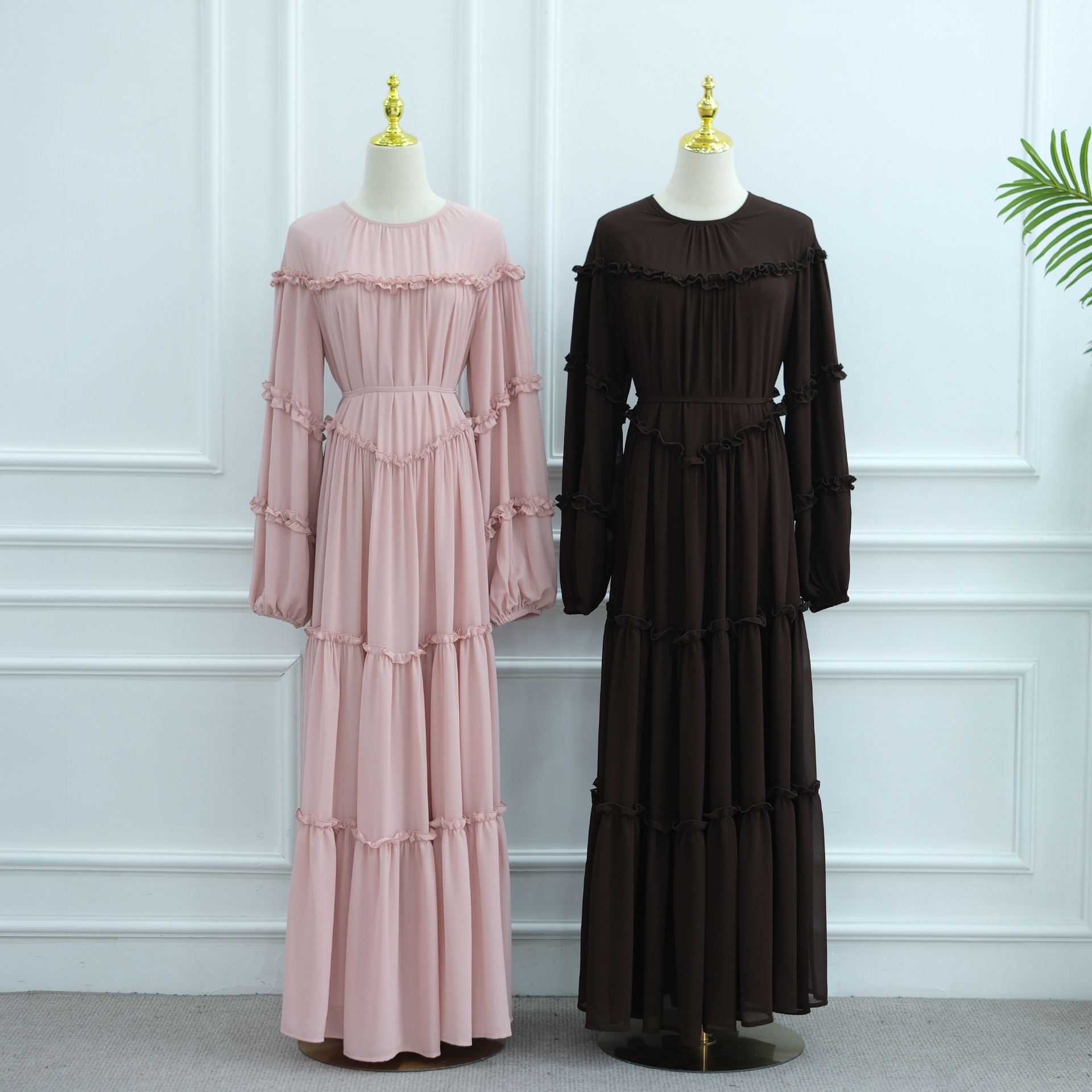 Lace-Trim Long-Sleeve Tiered Maxi Dress — product details and sizing image 23