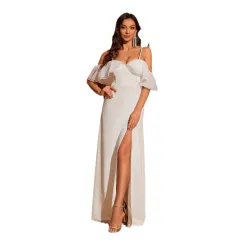 Split White Bra Long Dress Banquet Satin Bridesmaid Dress - White - View 1
