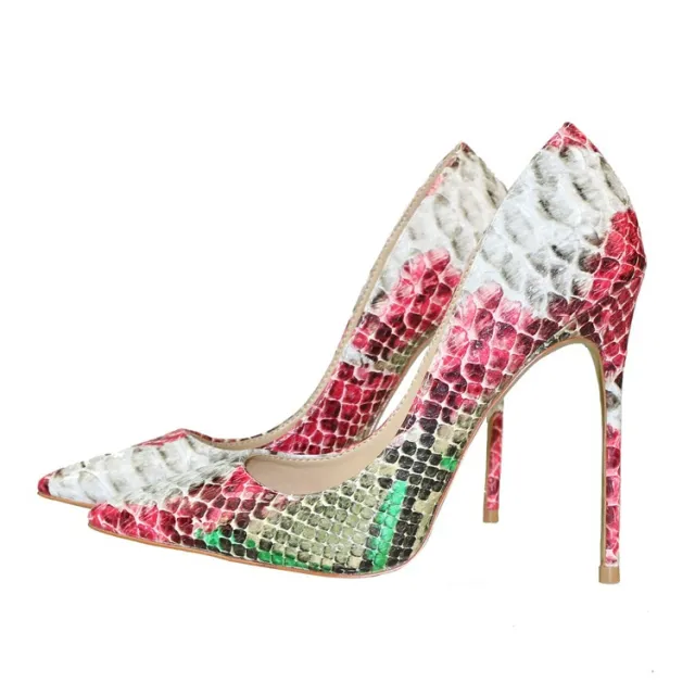 Pointed Snake Pattern Low cut High Heels Red - Shop at LoveMi