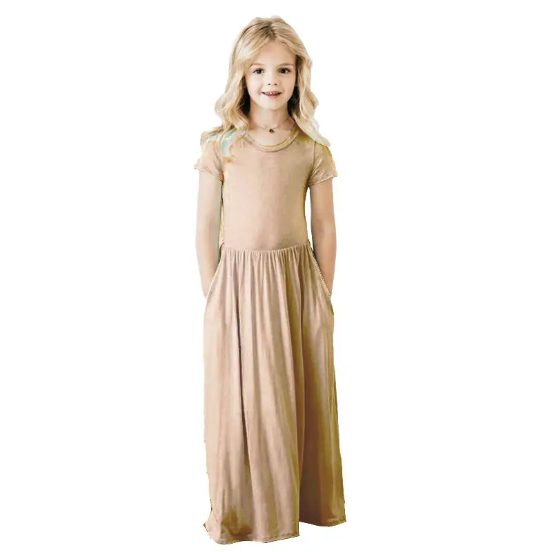 Children's Clothing Short Sleeve Solid Color Dress
