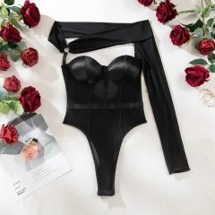 Women's One-shoulder Sleeve Body-shaping Corsets Push Up Chest Underwear - Black - View 1