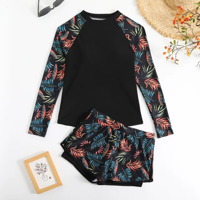 Printed Stitching Women's Split Tankini Swimsuit Orange - Shop at LoveMi