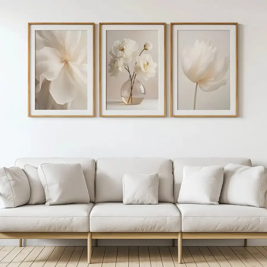 White Floral Vase Warm Living Room Bedroom Canvas Painting