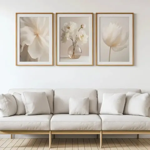 White Floral Vase Warm Living Room Bedroom Canvas Painting