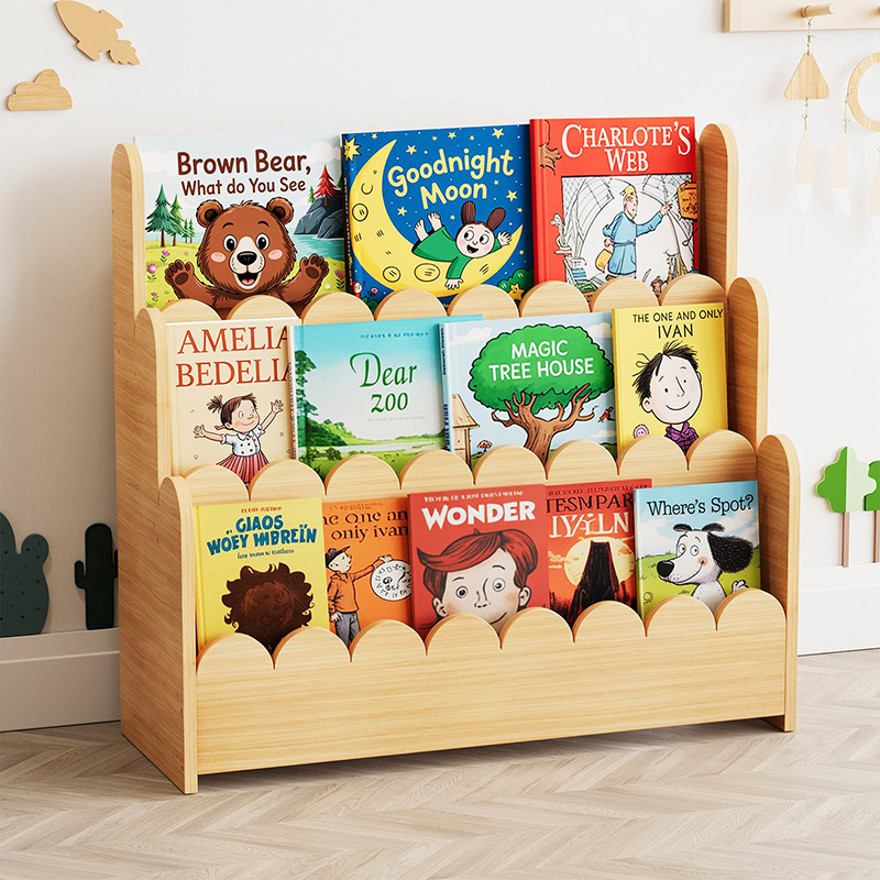 Solid Wood Children's Floor Picture Book Bookshelf Newspaper Magazine Storage Rack