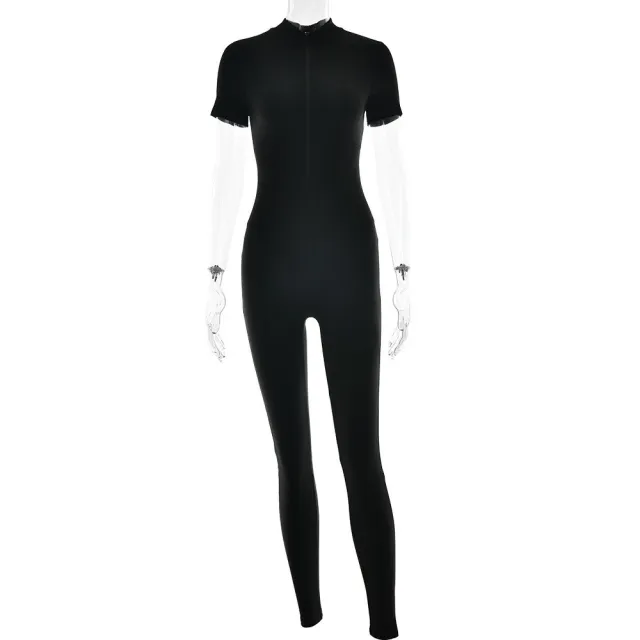European And American Style Tight Striped Jumpsuit Fashion Short Sleeve And Long Pattern Can Be Worn Outside Black - Shop at LoveMi